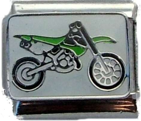 Italian Charms - Fits Nomination - Enamel - GREEN OFF ROAD BIKE